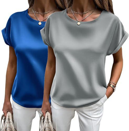 Damen Satin T-Shirt Umschlag Ärmel