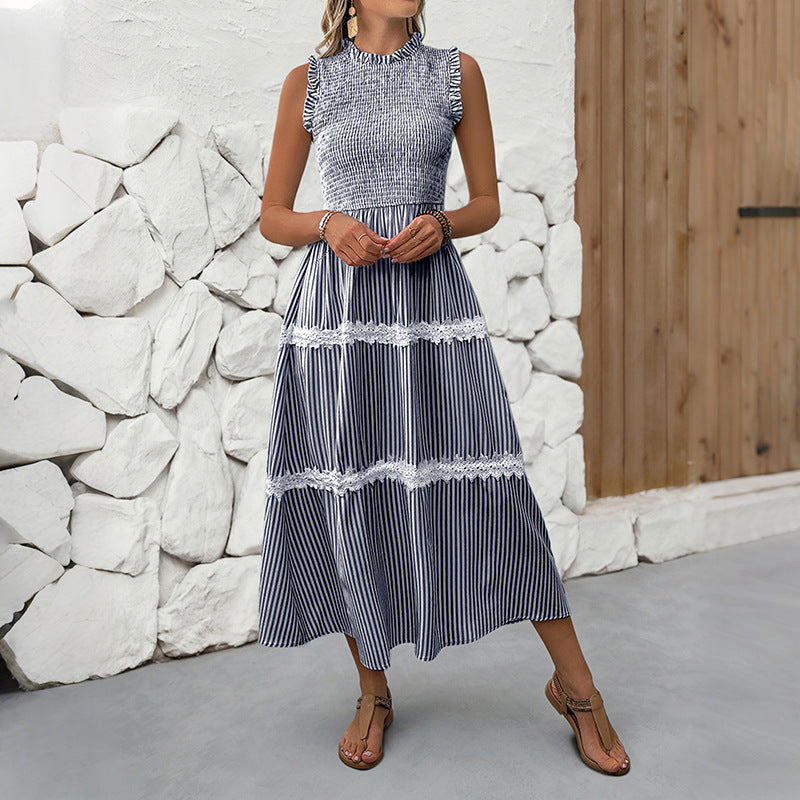 Damen Maxikleid Gestreift Voluminöse Rüschen Norvielle