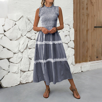 Damen Maxikleid Gestreift Voluminöse Rüschen Norvielle