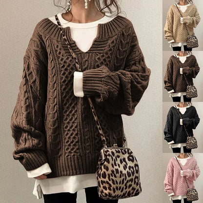 Damen Strickpullover Weiches Material V-Ausschnitt Beige - Norvielle
