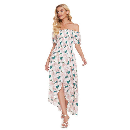 Damen Maxi-Kleid Schulterfrei Florale Rüschendetails