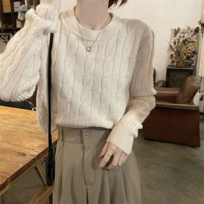 Damen Grobstrickpullover Strukturiertes Zopfmuster Lässiger Schnitt - Norvielle