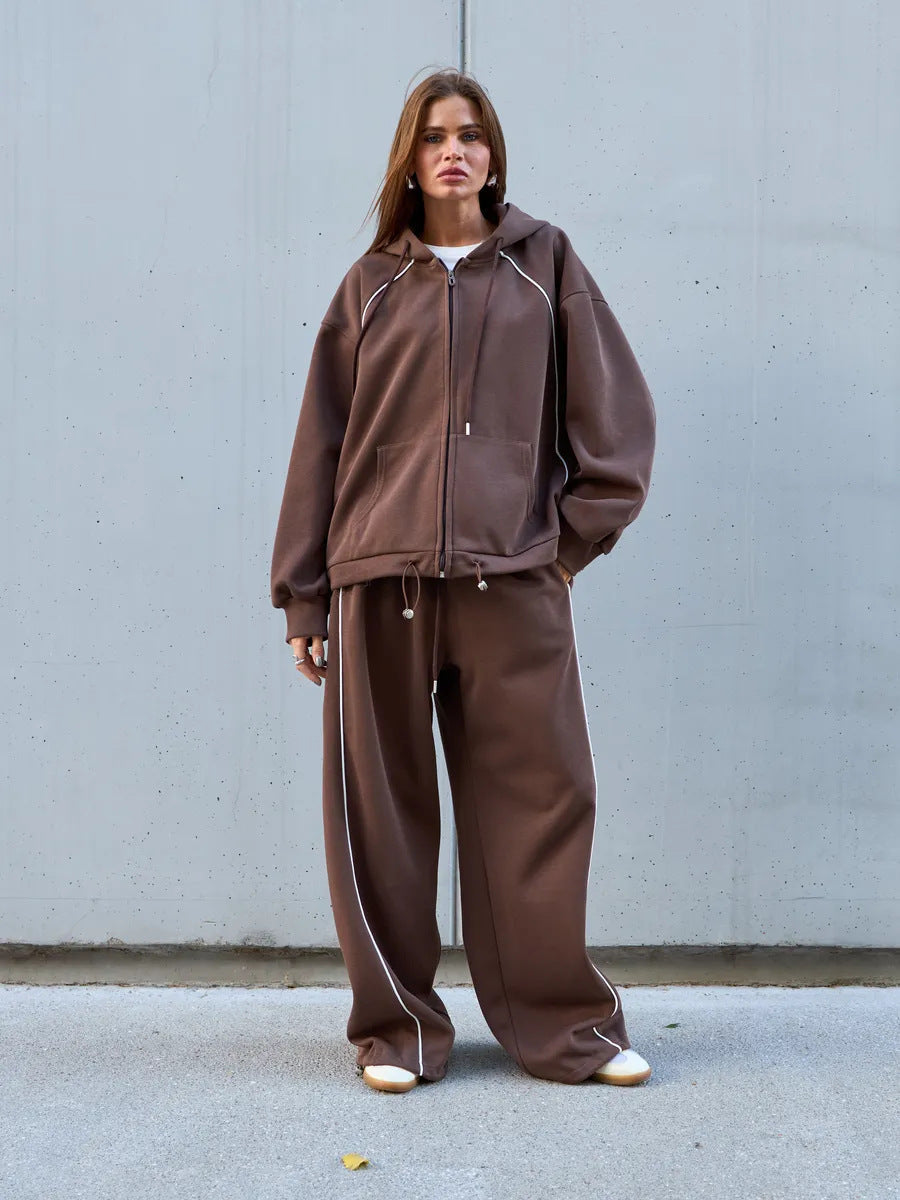 Damen Sportliches Zweiteiler-Set mit Kapuze und weiten Hosen