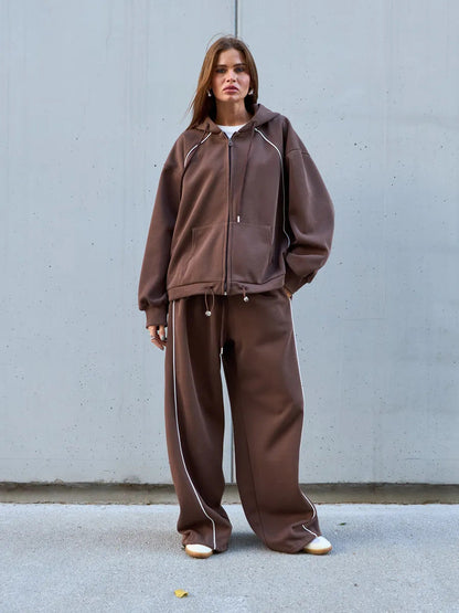 Damen Sportliches Zweiteiler-Set mit Kapuze und weiten Hosen