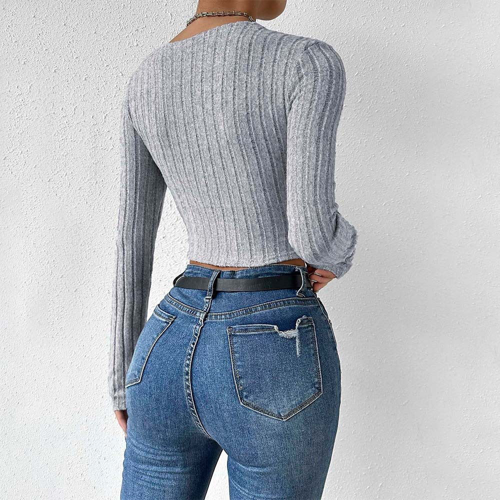 Damen Cropped Oberteil Langer Ärmel Twist-Design Norvielle