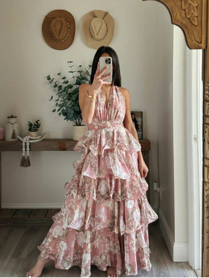 Damen Maxikleid Floraler Druck Mit Volants Norvielle