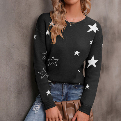 Damen Strickpullover Sternenmuster Lässig Norvielle
