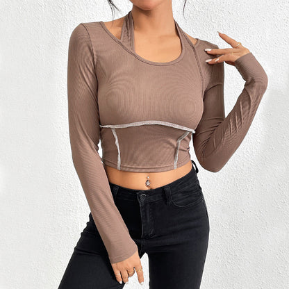 Damen Cropped Langarmshirt Twist-Design Multifarben - Norvielle