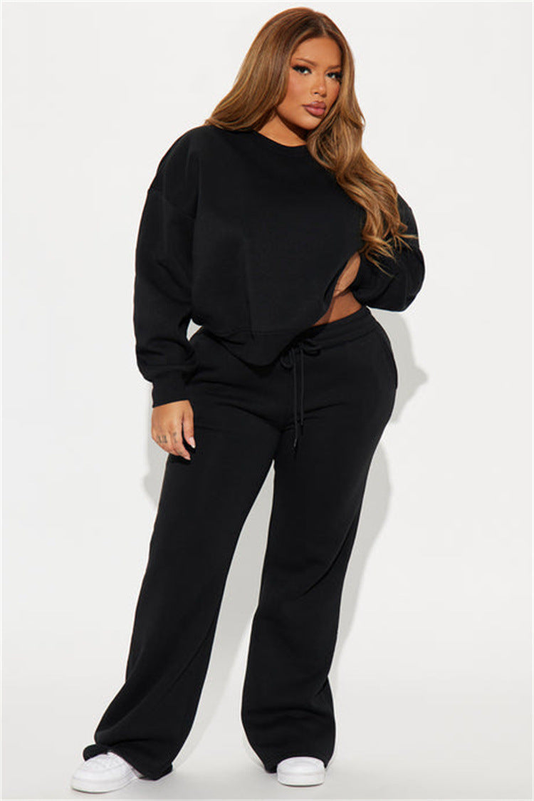 Damen Cropped Sweatshirt Überschnittene Schultern Breiter Saum