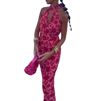 Damen Abendkleid Florales Design V-Ausschnitt Norvielle