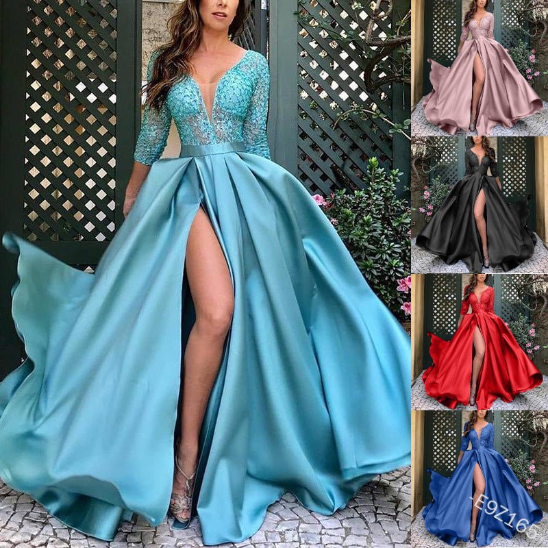 Damen Abendkleid Schimmerstoff V-Ausschnitt Reißverschluss Schwarz - Norvielle