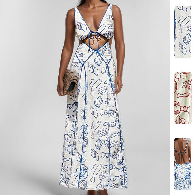 Damen Maxikleid Florales Muster Geflochtener Rücken Norvielle - Norvielle