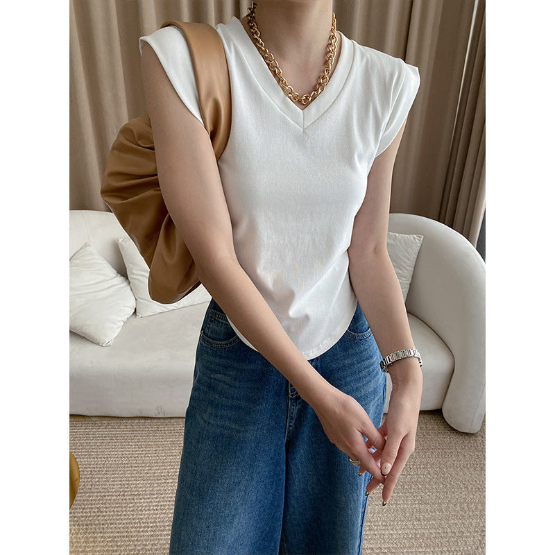 Damen T-Shirt Kurzarm V-Ausschnitt Lässig Weiß - Norvielle