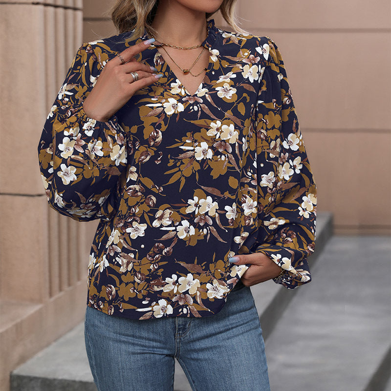 Damen Bluse Floralmuster Weite Ärmel Norvielle