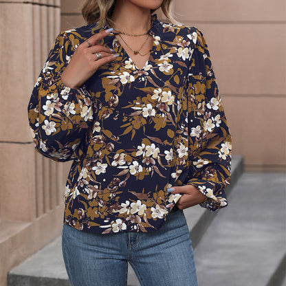 Damen Bluse Floralmuster Weite Ärmel Norvielle
