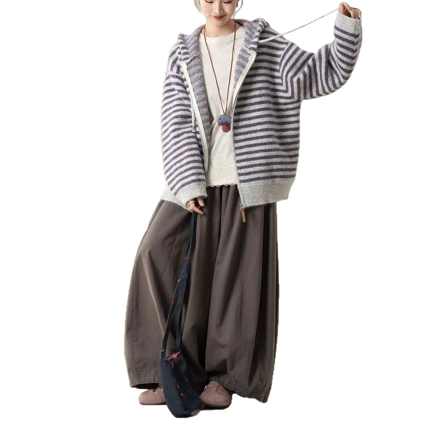 Damen Freizeit-Hoodie Gestreift Mit Kängurutasche
