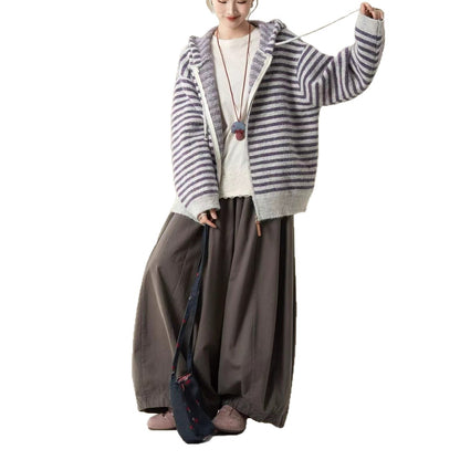Damen Freizeit-Hoodie Gestreift Mit Kängurutasche