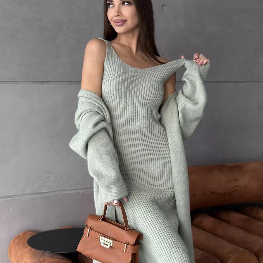 Damen Strickkleid V-Ausschnitt Länges Schnitt - Norvielle