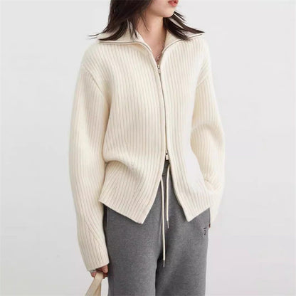 Damen Strickjacke Lässig Reißverschluss Hochkragen Norvielle