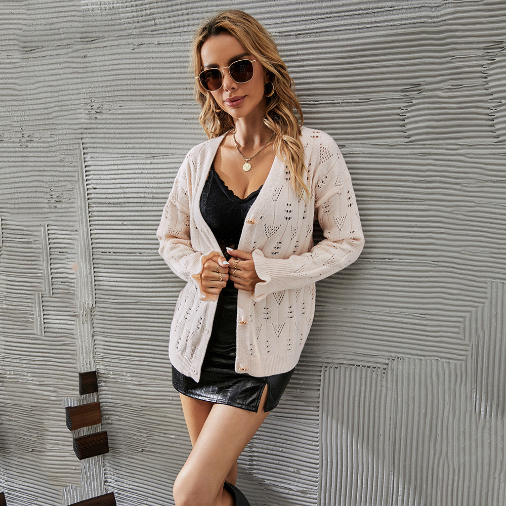 Damen Strickjacke Lace-Design Knopfverschluss Norvielle