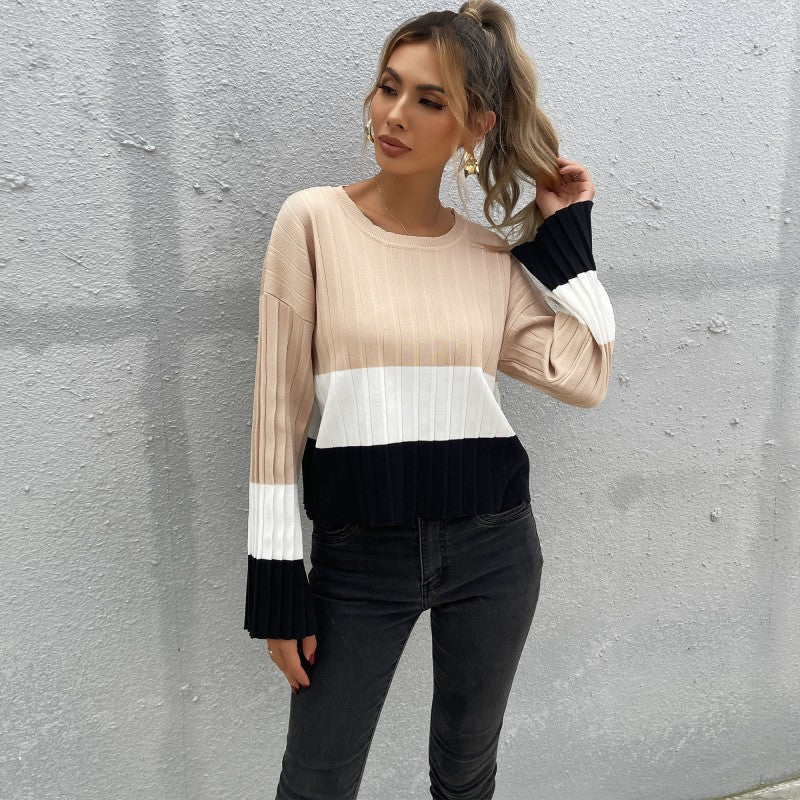 Damen Pullover Strukturiertes Farbblock-Design Norvielle