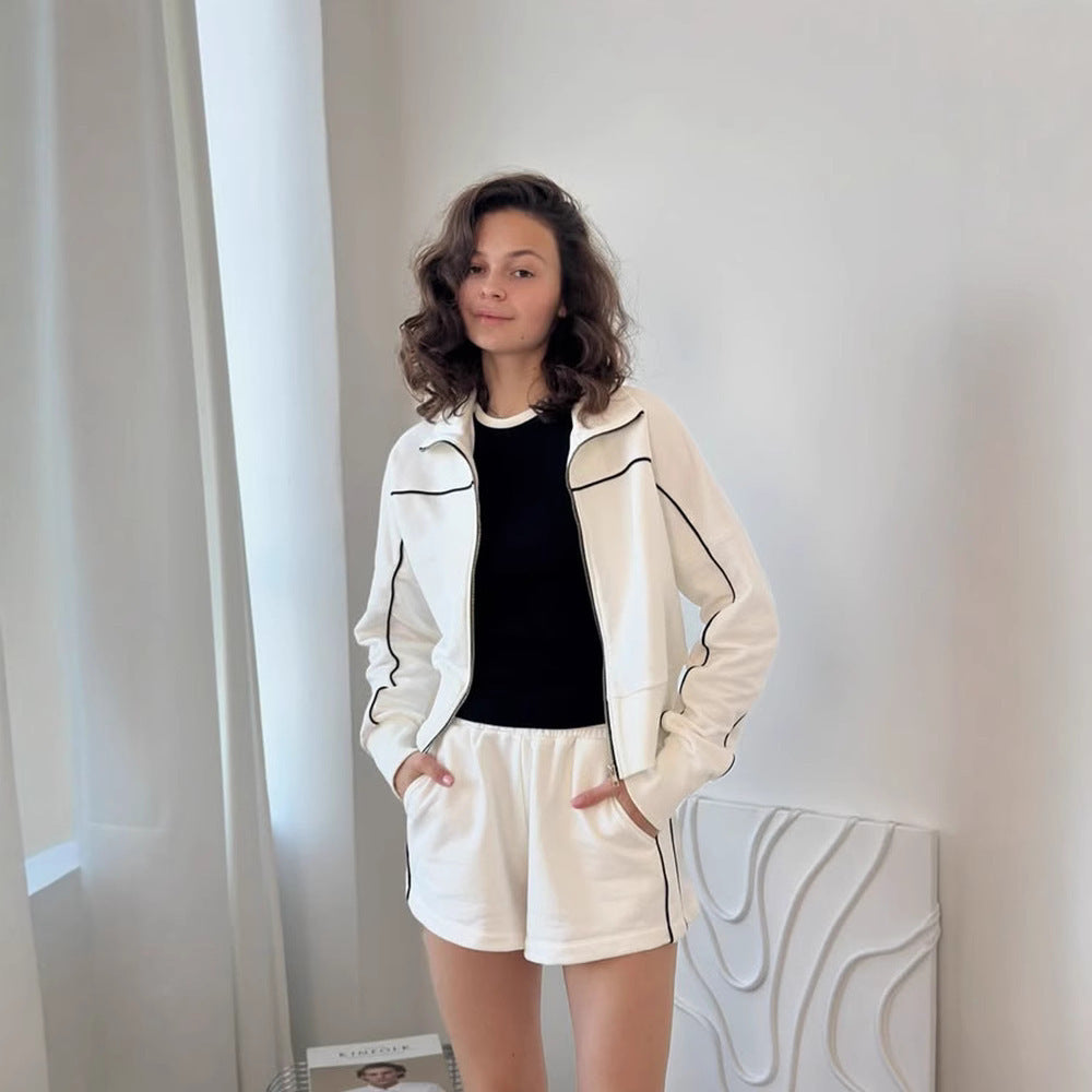 Damen Sportset Weiches Baumwoll Cropped- Shorts