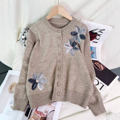 Damen Strickjacke Florales Design Knopfverschluss Norvielle