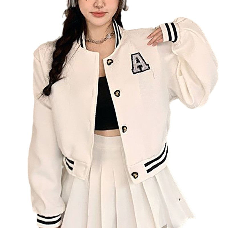 Damen Collegejacke Gestickt Emblem Kontrast Aufnäher Norvielle