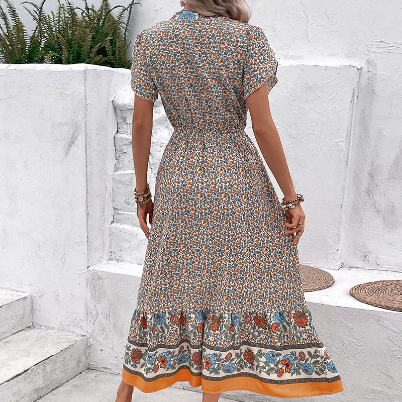 Damen Maxikleid Floralmuster Rüschen Details Norvielle