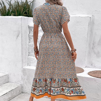 Damen Maxikleid Floralmuster Rüschen Details Norvielle