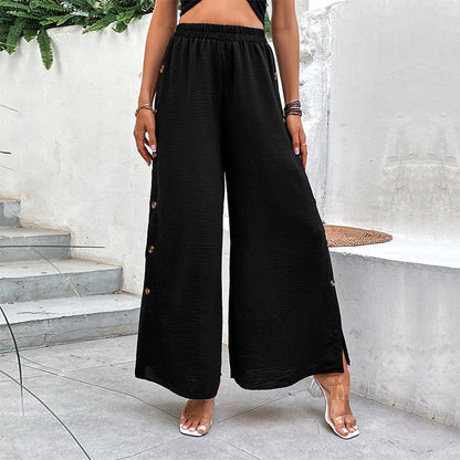 Damen Sommerhose Weite Passform Seitenschlitze Dekorative Knöpfe - Norvielle