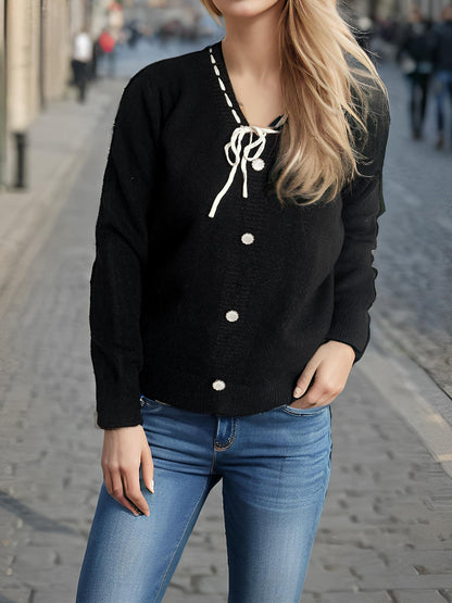 Damen Strickjacke Dekorative Knöpfe Kordelzug Norvielle