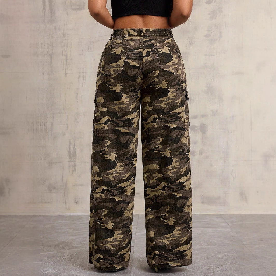 Damen Cargo-Hose Camouflage Baumwolle Weite Bein