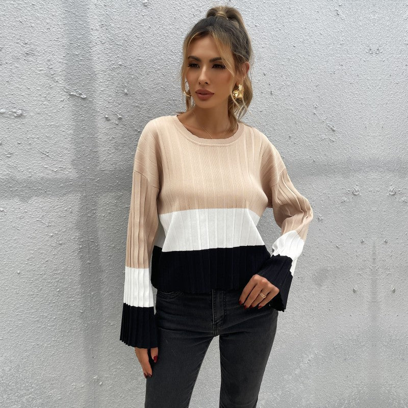 Damen Pullover Strukturiertes Farbblock-Design Norvielle