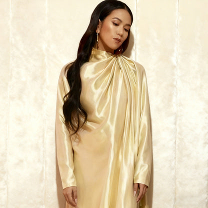 Damen Chiffon-Kleid Voluminöser Schnitt Schimmernd Beige