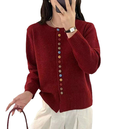 Damen Strickjacke Bunt Knöpfe Lässig