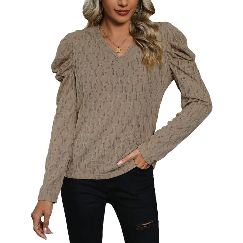 Damen Pullover Strukturiertes Wellenmuster Puffärmel Norvielle