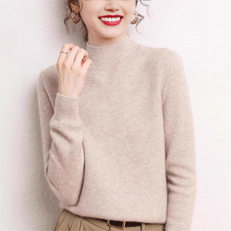Damen Kaschmirpullover Stehkragen Schmale Ärmel Beige