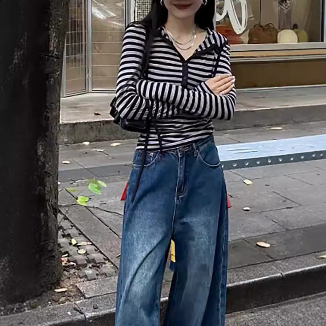 Damen Langarmshirt Mit Kapuze Streifen