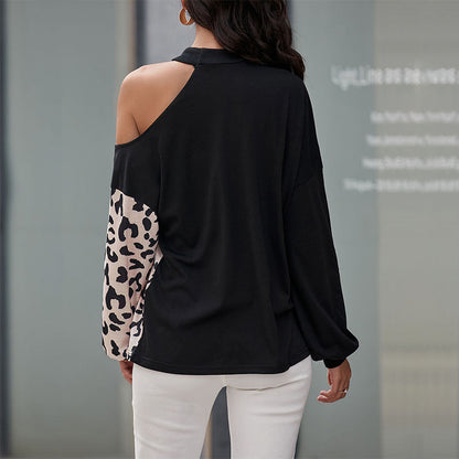 Damen Langarmshirt Leopardenmuster Asymmetrisch Norvielle