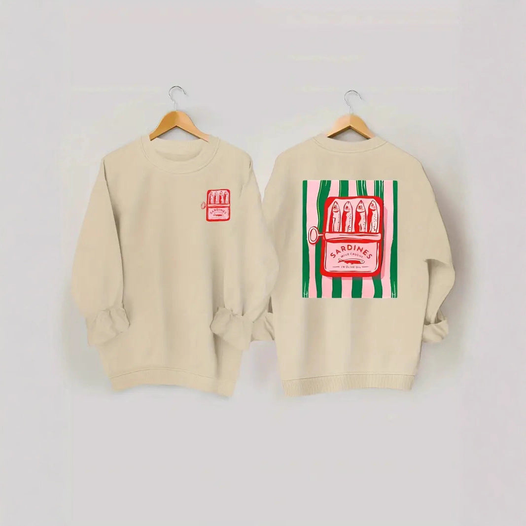 Damen Sweatshirt Sardinen-Grafik Lässig Norvielle