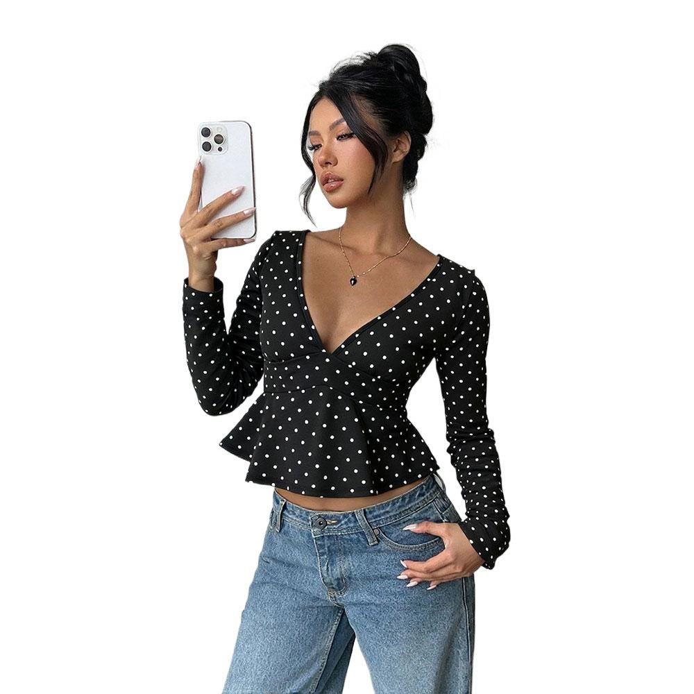 Damen Bluse Peplum Schnitt Polka Dot Muster