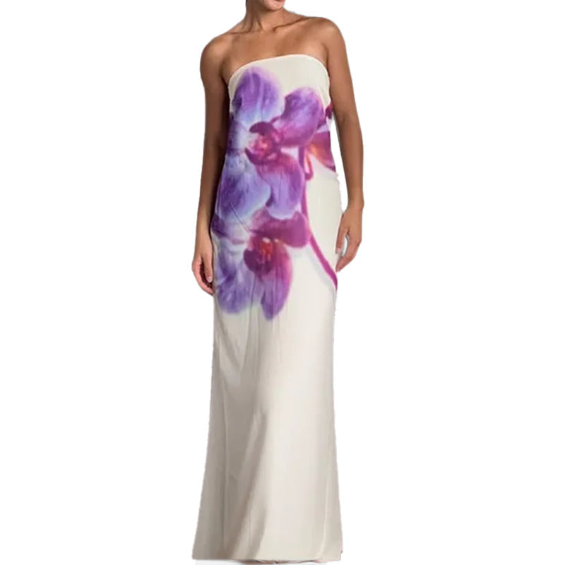 Damen Maxikleid Strapless Floralmuster Figurbetont