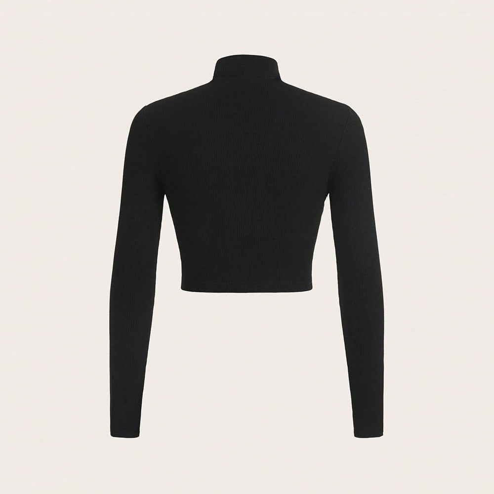 Damen Crop- Hochgeschlossen Cut-Out-Design