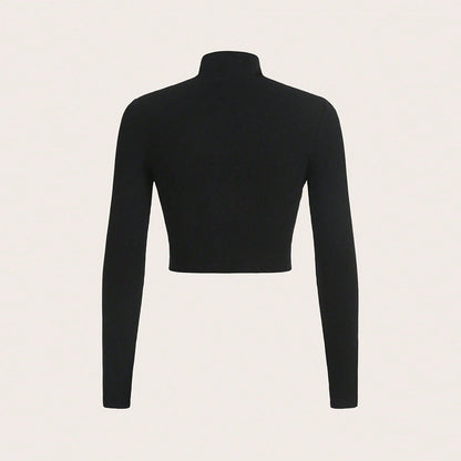 Damen Crop- Hochgeschlossen Cut-Out-Design