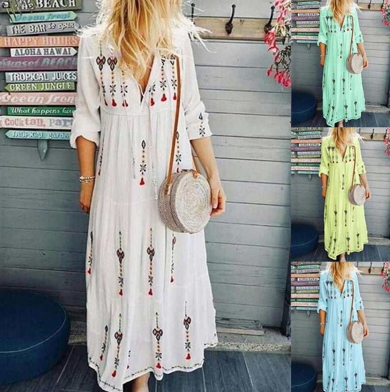Damen Boho-Kleid Bestickt Lässig Norvielle - Norvielle
