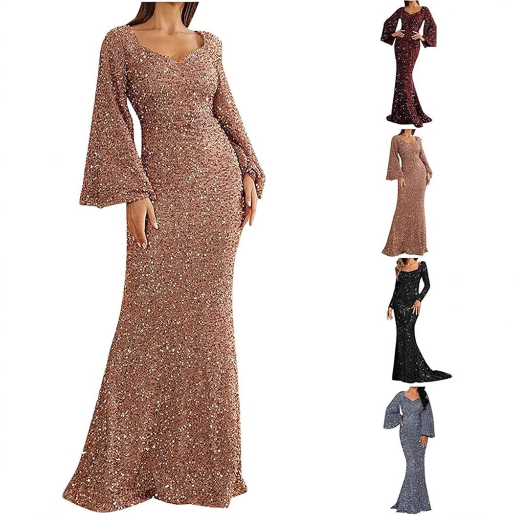 Damen Abendkleid Paillettenbesatz Elegantes Schwarz - Norvielle