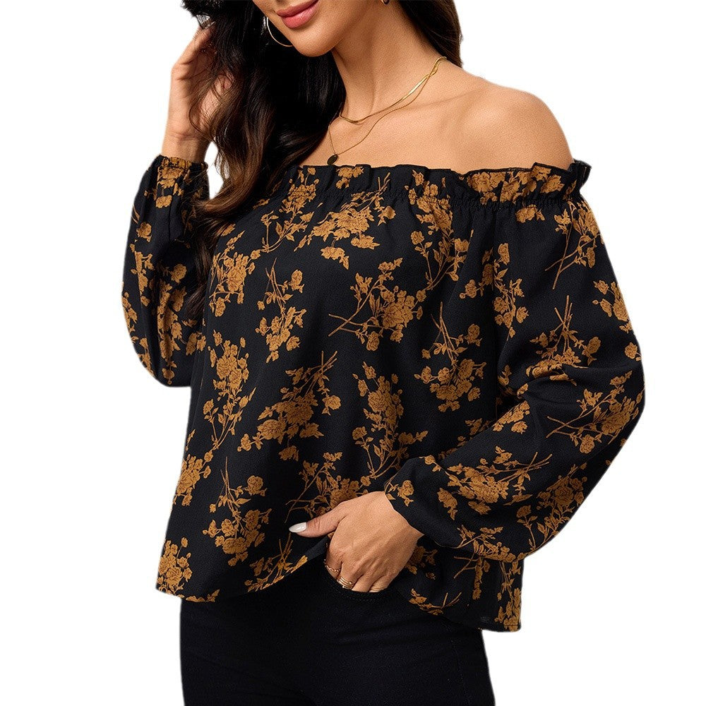 Damen Off-Shoulder Bluse Floralmuster Elastisch