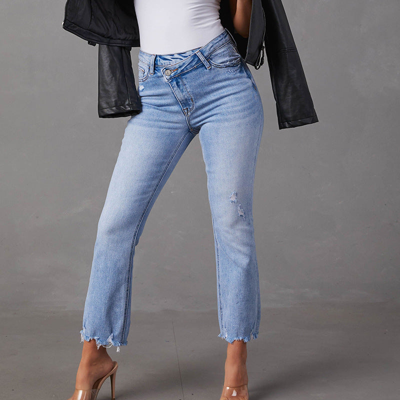 Damen Mom Jeans Fransiger Saum Norvielle - Norvielle