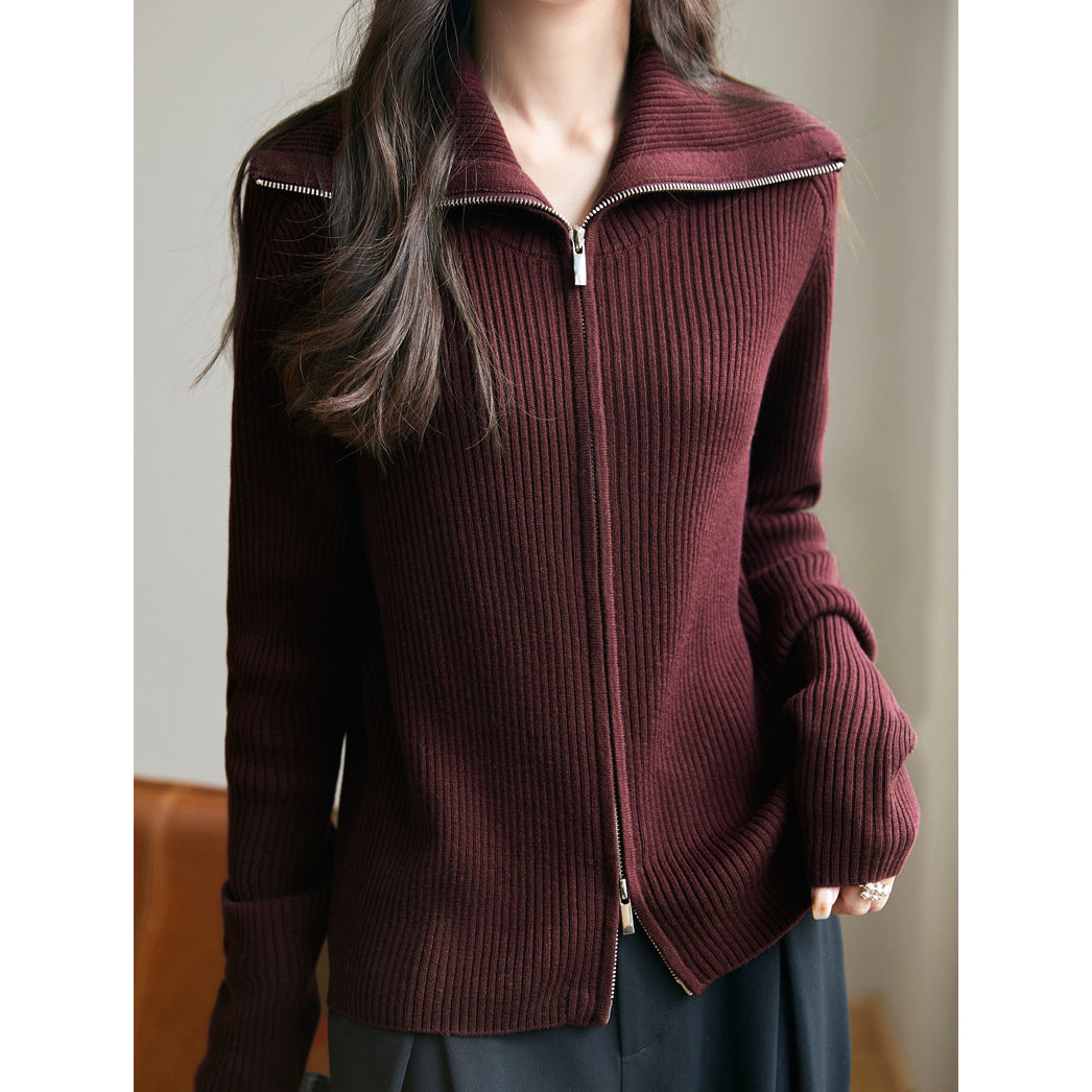 Damen Strickpullover Hochschließend Rippenstruktur Norvielle